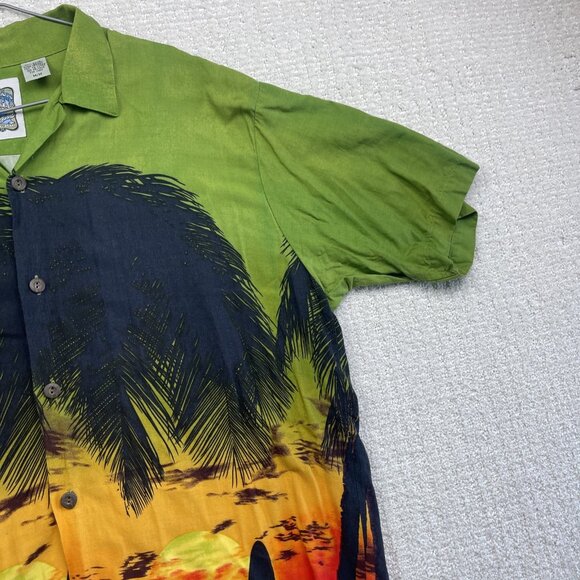 Vintage Ocean Current Hawaiian Shirt Sun set Beach Scene Surf Palm tree Sz M - Picture 4 of 16